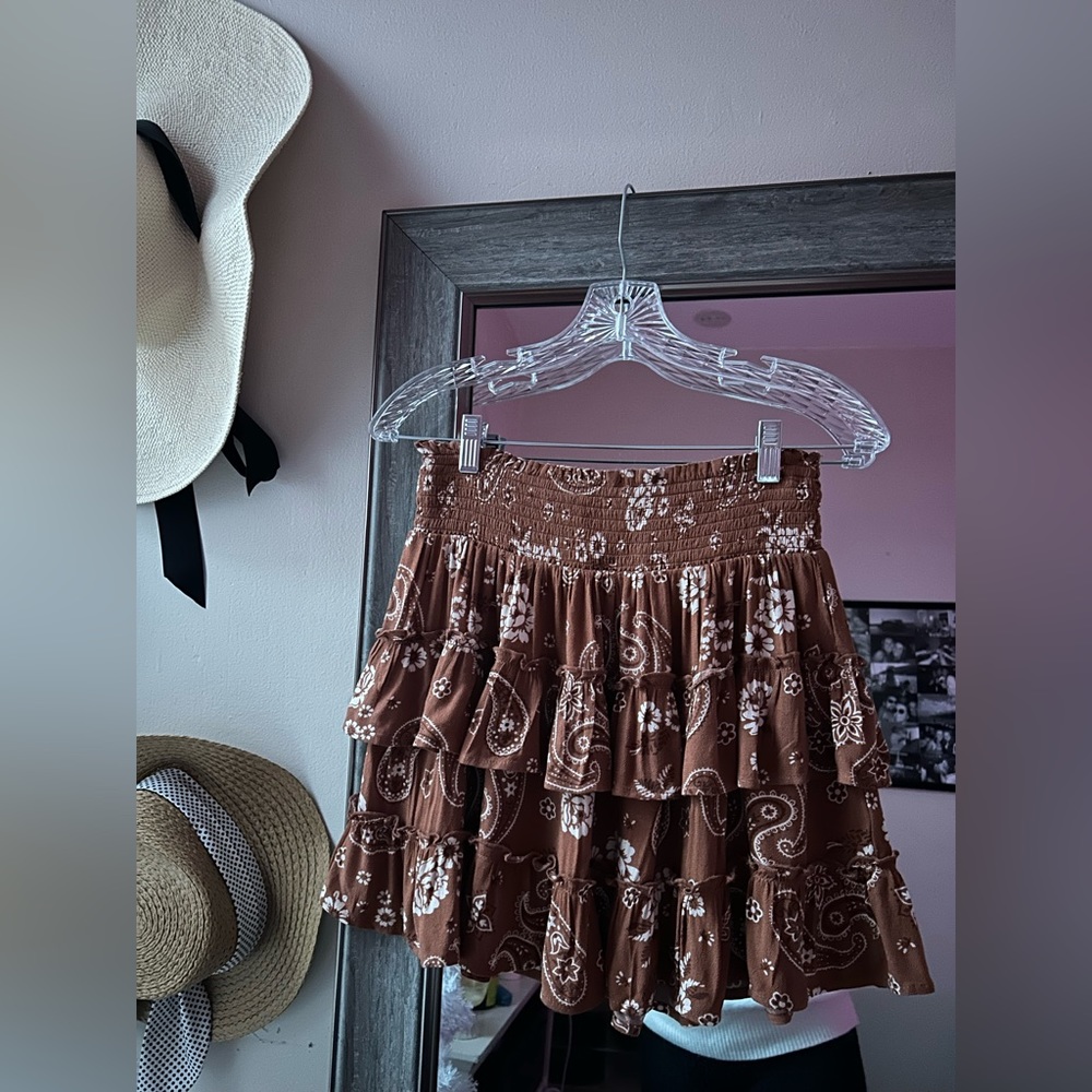 Aerie Brown Paisley Pattern Mini Skirt